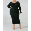 imageWomens Plus Size Sexy Stretchable Long Sleeve Maxi Sweater Off Shoulder Knit Slim Fit DressGreen