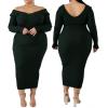 imageWomens Plus Size Sexy Stretchable Long Sleeve Maxi Sweater Off Shoulder Knit Slim Fit DressGreen
