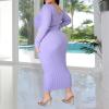 imageWomens Plus Size Sexy Stretchable Long Sleeve Maxi Sweater Off Shoulder Knit Slim Fit DressLight Purple
