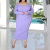 imageWomens Plus Size Sexy Stretchable Long Sleeve Maxi Sweater Off Shoulder Knit Slim Fit DressLight Purple