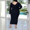 imageWomens Plus Size Sexy Stretchable Long Sleeve Maxi Sweater Off Shoulder Knit Slim Fit DressNavy Blue
