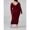 imageWomens Plus Size Sexy Stretchable Long Sleeve Maxi Sweater Off Shoulder Knit Slim Fit DressWine Red