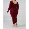 imageWomens Plus Size Sexy Stretchable Long Sleeve Maxi Sweater Off Shoulder Knit Slim Fit DressWine Red