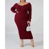 imageWomens Plus Size Sexy Stretchable Long Sleeve Maxi Sweater Off Shoulder Knit Slim Fit DressWine Red