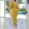 imageWomens Plus Size Sexy Stretchable Long Sleeve Maxi Sweater Off Shoulder Knit Slim Fit DressYellowish Brown