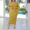 imageWomens Plus Size Sexy Stretchable Long Sleeve Maxi Sweater Off Shoulder Knit Slim Fit DressYellowish Brown