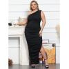 imageWomens Sexy Plus Size One Off Shoulder Sleeveless Bodycon Ruched Evening Pencil Party Maxi DresssBlack