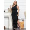 imageWomens Sexy Plus Size One Off Shoulder Sleeveless Bodycon Ruched Evening Pencil Party Maxi DresssBlack