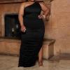 imageWomens Sexy Plus Size One Off Shoulder Sleeveless Bodycon Ruched Evening Pencil Party Maxi DresssBlack