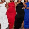 imageWomens Sexy Plus Size One Off Shoulder Sleeveless Bodycon Ruched Evening Pencil Party Maxi DresssBlue