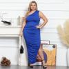 imageWomens Sexy Plus Size One Off Shoulder Sleeveless Bodycon Ruched Evening Pencil Party Maxi DresssBlue