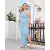 imageWomens Sexy Plus Size One Off Shoulder Sleeveless Bodycon Ruched Evening Pencil Party Maxi DresssLight Blue