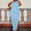 imageWomens Sexy Plus Size One Off Shoulder Sleeveless Bodycon Ruched Evening Pencil Party Maxi DresssLight Blue