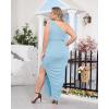imageWomens Sexy Plus Size One Off Shoulder Sleeveless Bodycon Ruched Evening Pencil Party Maxi DresssLight Blue