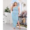 imageWomens Sexy Plus Size One Off Shoulder Sleeveless Bodycon Ruched Evening Pencil Party Maxi DresssLight Blue