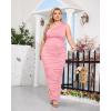 imageWomens Sexy Plus Size One Off Shoulder Sleeveless Bodycon Ruched Evening Pencil Party Maxi DresssPink