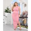 imageWomens Sexy Plus Size One Off Shoulder Sleeveless Bodycon Ruched Evening Pencil Party Maxi DresssPink