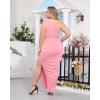 imageWomens Sexy Plus Size One Off Shoulder Sleeveless Bodycon Ruched Evening Pencil Party Maxi DresssPink