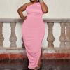 imageWomens Sexy Plus Size One Off Shoulder Sleeveless Bodycon Ruched Evening Pencil Party Maxi DresssPink