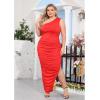 imageWomens Sexy Plus Size One Off Shoulder Sleeveless Bodycon Ruched Evening Pencil Party Maxi DresssRed