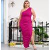 imageWomens Sexy Plus Size One Off Shoulder Sleeveless Bodycon Ruched Evening Pencil Party Maxi DresssRose Red