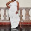 imageWomens Sexy Plus Size One Off Shoulder Sleeveless Bodycon Ruched Evening Pencil Party Maxi DresssWhite