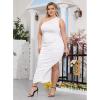 imageWomens Sexy Plus Size One Off Shoulder Sleeveless Bodycon Ruched Evening Pencil Party Maxi DresssWhite