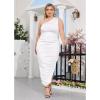 imageWomens Sexy Plus Size One Off Shoulder Sleeveless Bodycon Ruched Evening Pencil Party Maxi DresssWhite