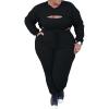 imageIyMoo 3 Piece Outfits for Women Sexy Plus Size  Pullover Sweatshirt Crop Top Camisole Tank Top and Bodycon Sweatpant Jumpsuit Romper Set Black 3X