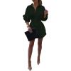 imageIyMoo Sexy Mini Shirt Dress for Women  Casual Button Down Blouse Long Sleeve V Neck Belted Shirts Blouse Top Short DressBlack