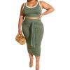 imageIyMoo Sexy Plus Size Dress 2 Piece Outfits Sexy Contrast Sleeveless Tank Crop Tops Bodycon Skirts SetsArmy Green
