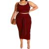 imageIyMoo Sexy Plus Size Dress 2 Piece Outfits Sexy Contrast Sleeveless Tank Crop Tops Bodycon Skirts SetsWine Red