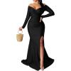 imageIyMoo Womens 90s Retro Long Bodycon Side Slit Formal Evening Gown Black L