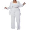 imageIyMoo Womens Plus Size 3 Piece Sets Outfit Tracksuit Crop Top Blazer Jacket and Wide Leg Long Pants Jumpsuit Romper SuitsWhite