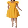 imageIyMoo Womens Plus Size Cape Flutter Sleeve Stretchy A Line Swing Flared Skater Cocktail Party Dress with PocketsYellow