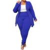 imageIyMoo Womens Plus Size Two Piece Open Front Long Sleeve Blazer and Elastic Waist Solid Pant Set SuitBlue