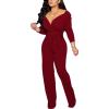 imageIyMoo Womens Sexy Wrap Top Wide Leg Long Sleeve V Neck Sleeveless Cocktail Jumpsuit 3Wine Red Large