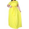 imageWomens Plus Size 2 Piece Dress Outfits Short Sleeve Bandage Wrap Empire Crop Tops and Skirt SetsYellow