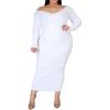 imageWomens Plus Size Sexy Stretchable Long Sleeve Maxi Sweater Off Shoulder Knit Slim Fit Dress588 White