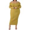 imageWomens Plus Size Sexy Stretchable Long Sleeve Maxi Sweater Off Shoulder Knit Slim Fit DressYellowish Brown
