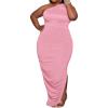 imageWomens Sexy Plus Size One Off Shoulder Sleeveless Bodycon Ruched Evening Pencil Party Maxi DresssPink