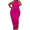 imageWomens Sexy Plus Size One Off Shoulder Sleeveless Bodycon Ruched Evening Pencil Party Maxi DresssRose Red