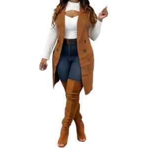 imageIyMoo Womens Casual Sleeveless Long Sweater Vest Open Front Knit Cardigan Waistcoat with PocketsKhaki