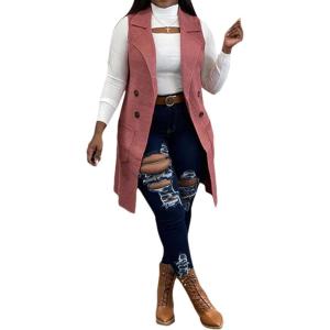 imageIyMoo Womens Casual Sleeveless Long Sweater Vest Open Front Knit Cardigan Waistcoat with PocketsPink