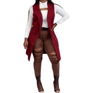 imageIyMoo Womens Casual Sleeveless Long Sweater Vest Open Front Knit Cardigan Waistcoat with PocketsWine Red