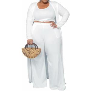 imageIyMoo Womens Plus Size Tracksuit Winter Autumn Knitted Longsleeved Cardigan Jacket Long Pants Three Piece Sets Outfit White 2X