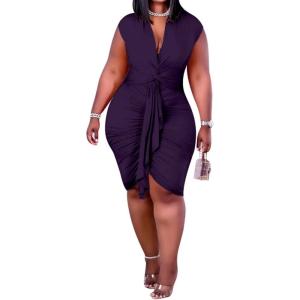 imageIyMoo Womens Sexy Plus Size Bodycon Sleeveless Drawstring Ruched Mini Club DressesDark Blue