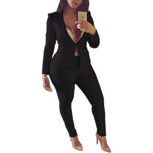 imageWomens 2 Piece Outfits Long Sleeve Suits Business Blazers with Pants Black XXLarge