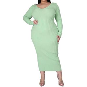 imageWomens Plus Size Sexy Stretchable Long Sleeve Maxi Sweater Off Shoulder Knit Slim Fit DressFruit Green