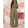 imageCasual 2 Piece Outfit for Women  Short Sleeve Crop Top  Wide Leg Palazzo Pants Set Jumpsuits Rompers Green M